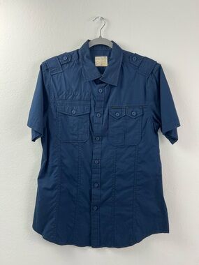 Marc Ecko Navy Nautical Utility Short Sleeve Button Down